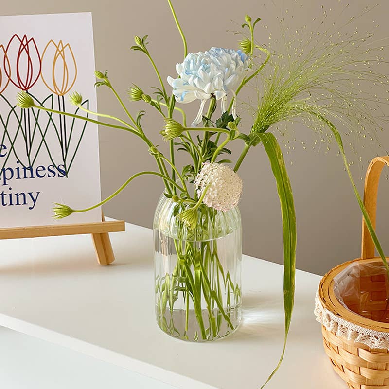 Stripes Clear Bud Vases, Borosilicate Light Weight Glass - HER Home Design Boutique